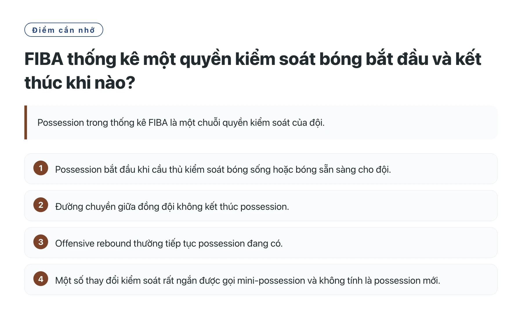 FIBA thống kê một quyền kiểm soát bóng bắt đầu và kết thúc khi nào?——全文要点速览